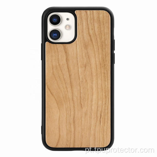 Capa de telefone de madeira de bambu à prova de choque simples para iPhone